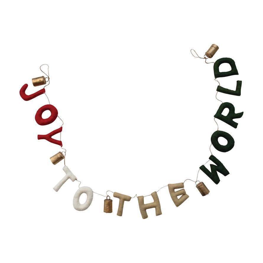 "Joy To The World" Wool Felt Garland with Bells – 72"