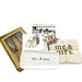 "Just Married" Treasure Gift Box that includes: Mr. & Mrs. Boxed Champagne Glasses, a Magnetic Block Frame, Mr. & Mrs. Everything Dish, a MR. & MRS. Towel Set, a Pair of Earrings, bride and Groom paper Napkins