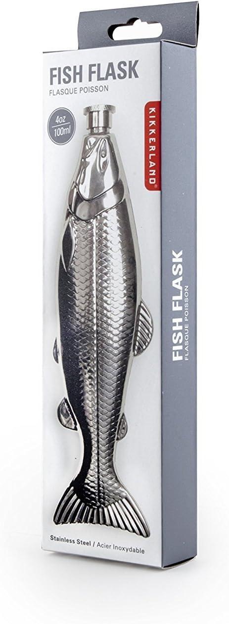 Kikkerland Fish Flask – Stainless Steel 4oz Flask for Outdoors