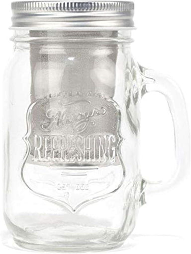 Clear glass mason jar with metal lid on a white background