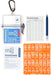 Dominoes tile game set with dice, rules, and pencil on a white background