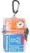 Dominoes tile game set in a clear carrying case with a carabiner on a white background