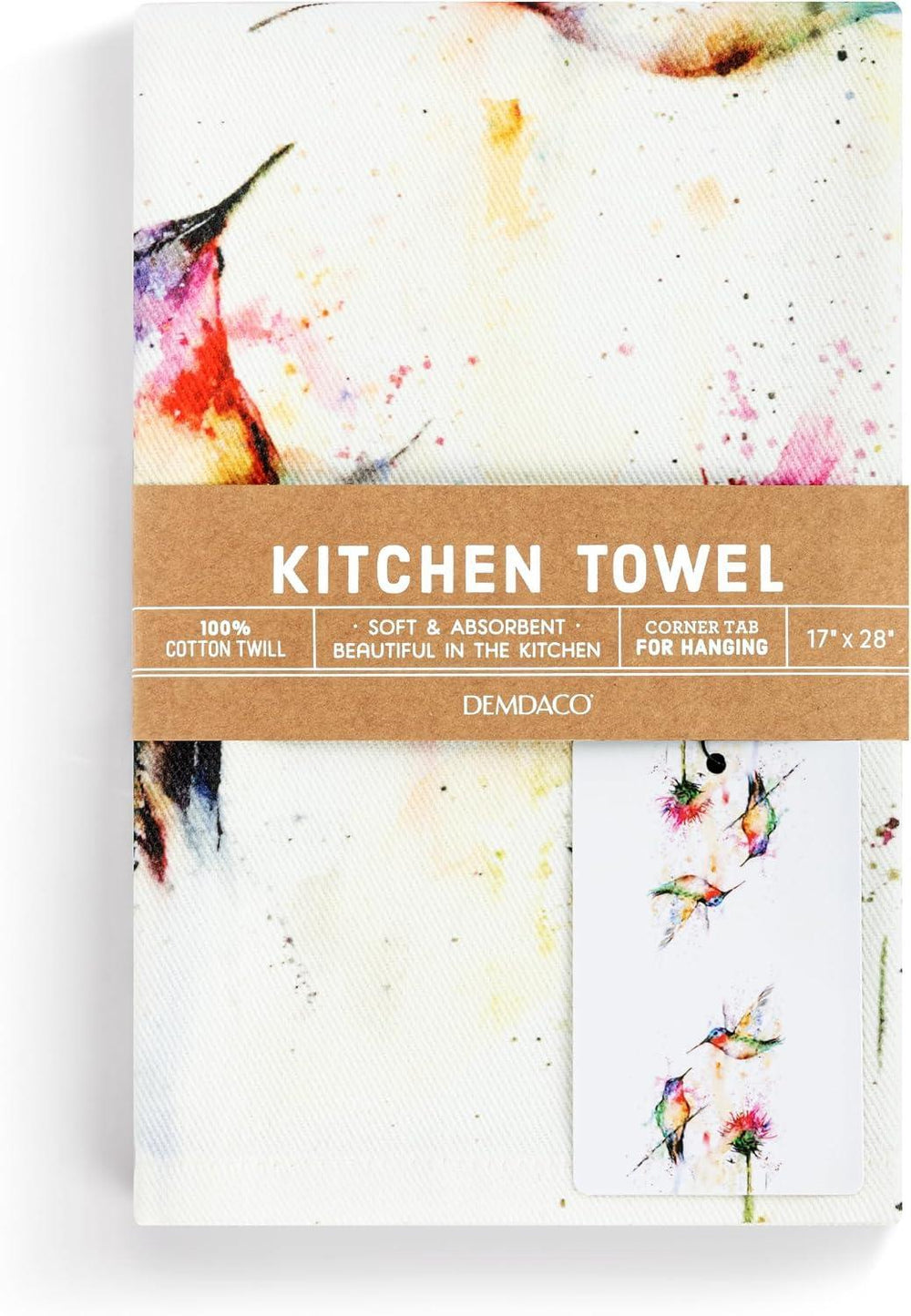 Kitchen towel packaging with floral design and Demdaco branding