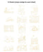 15 sheets with unique designs on a white background