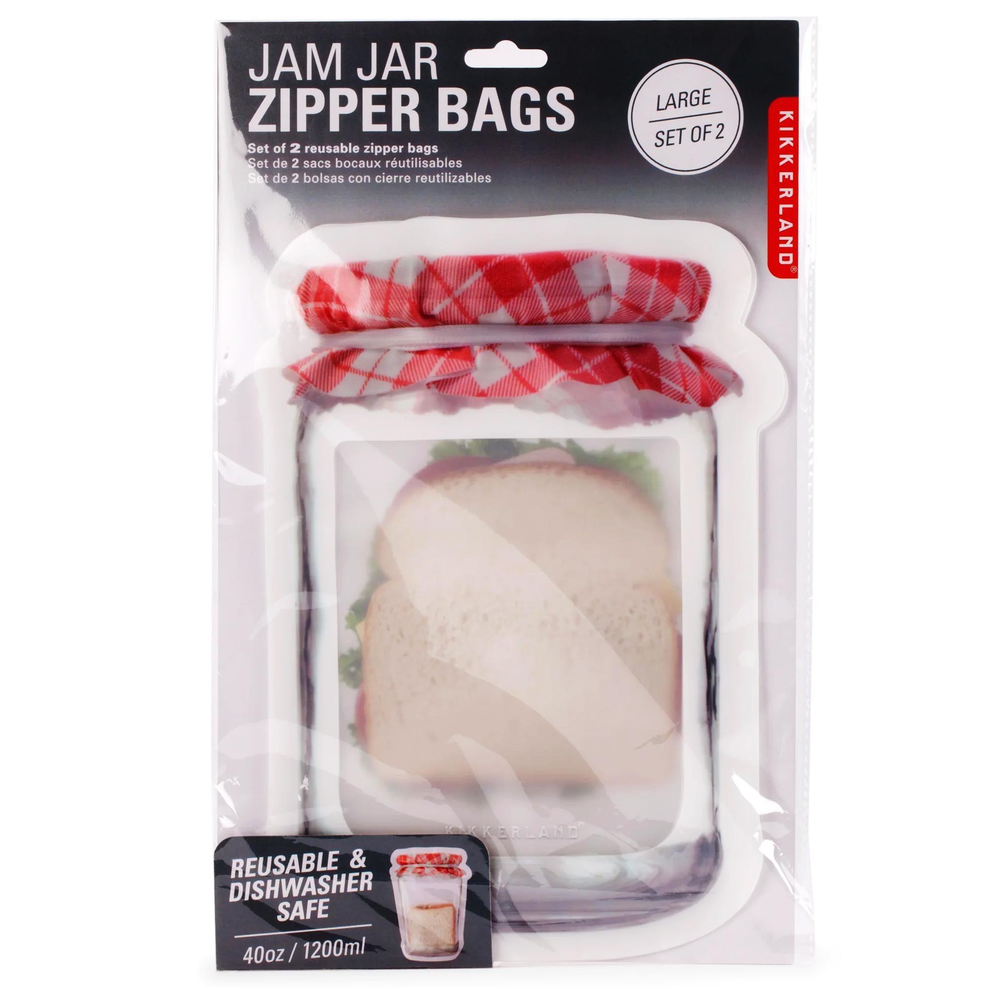 Large Jam Jar Style Zipper Bags - Set of 2, Reusable and Leak-Proof