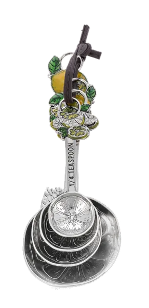 Decorative spoon with floral design and lemon illustration on a transparent background