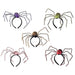 Five spider-shaped headbands with colorful centers on a white background