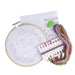 Embroidery kit with hoop, thread, and stitch guide on a white background
