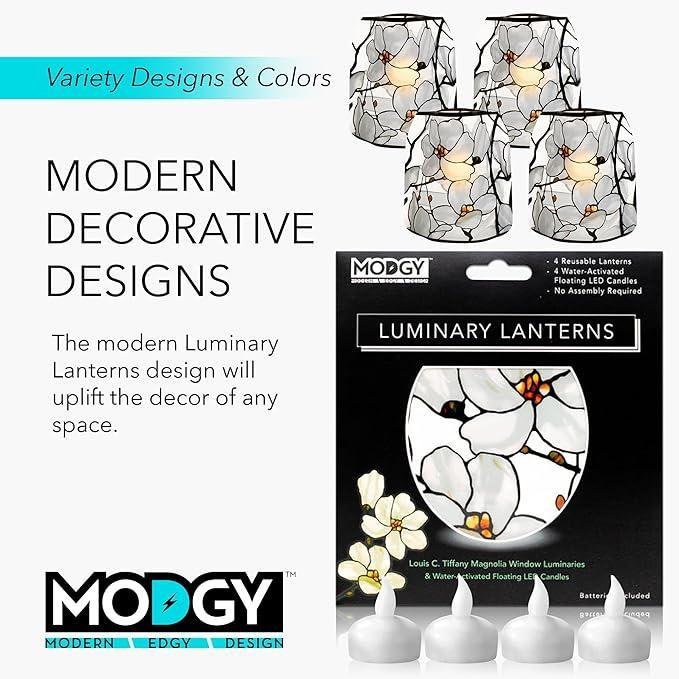 MODGY Luminary Lanterns packaging with product and text on a white background