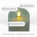 Flameless candle with LED technology labeled on a white background