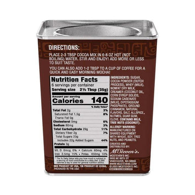 Cocoa mix container with nutrition label on a white background