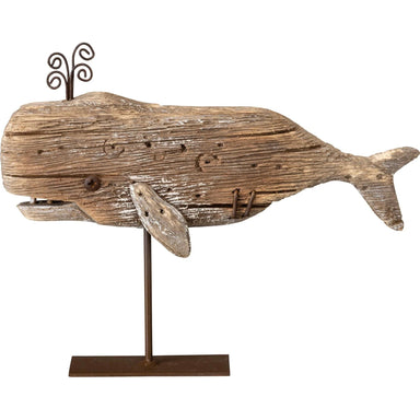 Medium Wooden Whale Sitter – Rustic Coastal Home Decor Accent