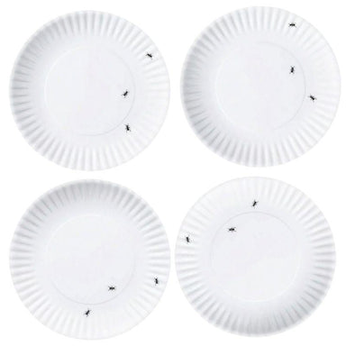Melamine Ant Plates – Set of 4, 9" Whimsical White & Ant Design