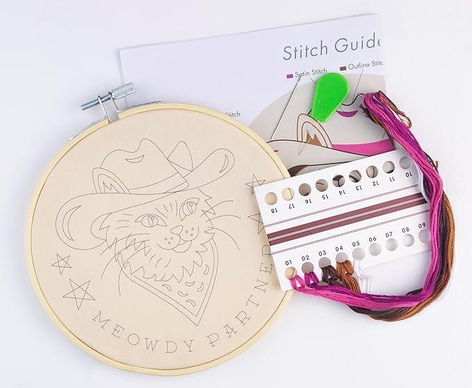 Meowdy Partner Cowboy Cat Embroidery Kit – Beginner DIY Set