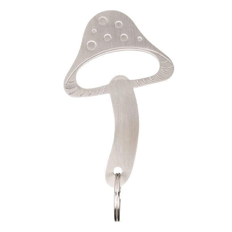 Metallic mushroom-shaped bottle opener keychain