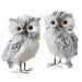 Two fluffy owl figurines on white background