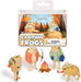 Set of camping frog figurines with packaging labeled 'Camping Frogs' on a white background.