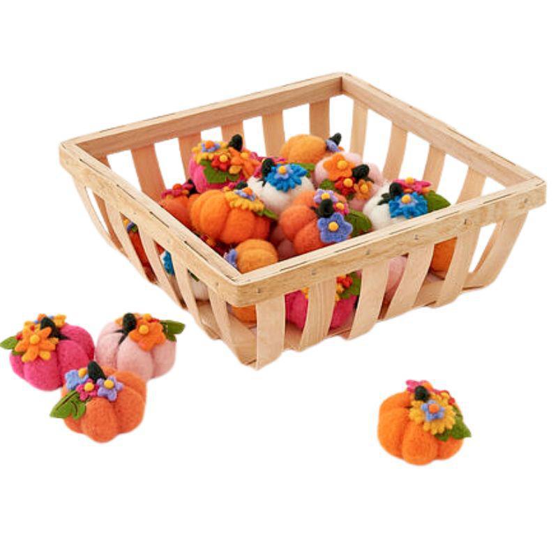 Mini Floral Pumpkin – 2.25" Wool Halloween Decoration, Assorted