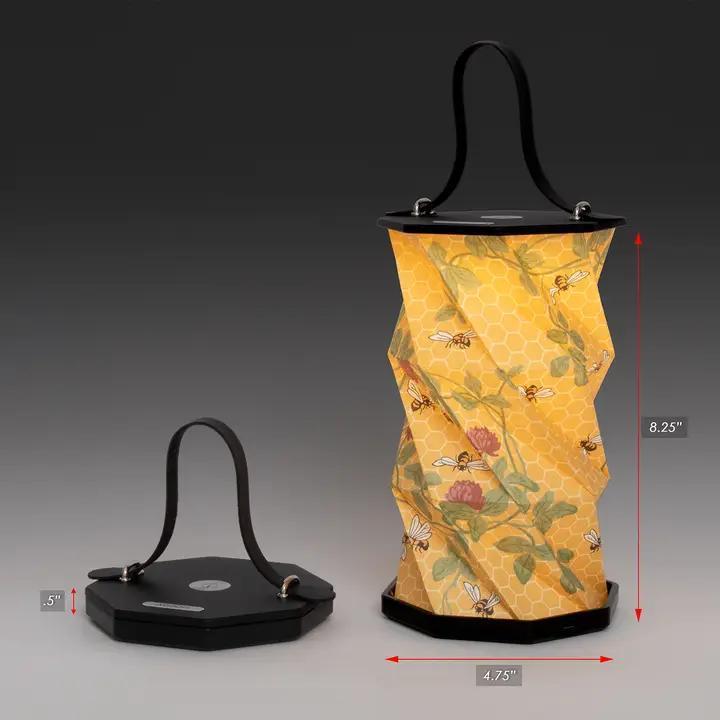 Decorative lantern with floral design and measurements on a gray background