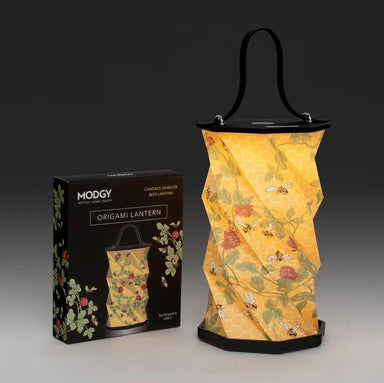 Origami lantern with floral design and 'MODGY' packaging on a gray background