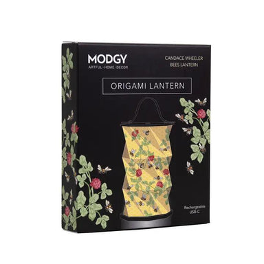 MODGY Origami Lantern packaging with floral and bee design on a black background