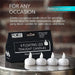Box of 4 floating LED tealight candles with text on occasion use and battery inclusion.