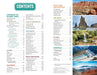 Table of contents for a travel guidebook with national park images on a white background