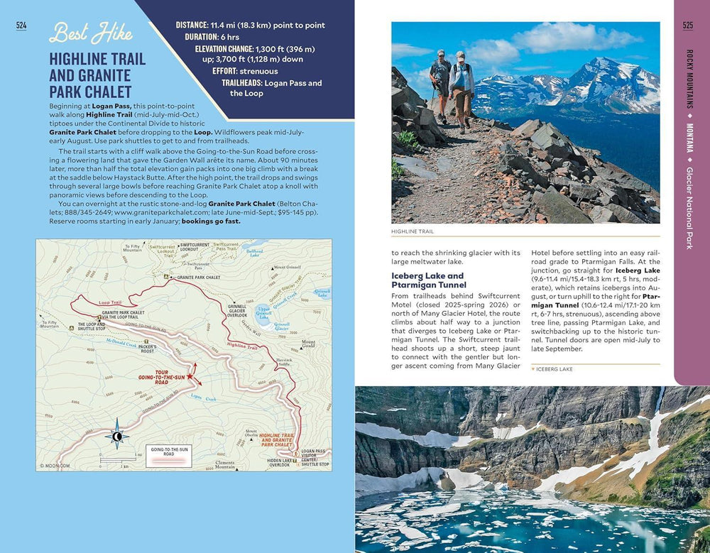 Brochure or guide with hiking trail information, map, and scenic views of mountains and lakes.