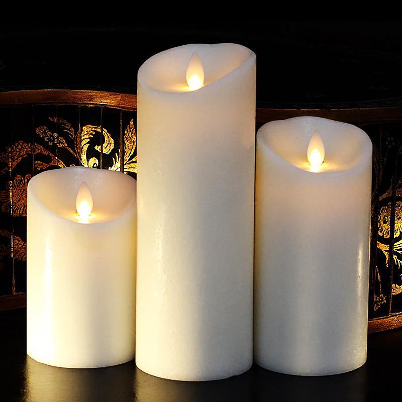 Moving Flame Ivory 3 x 6 Flameless Pillar Candle - Remote Ready: Timeless Elegance, Realistic Glow!