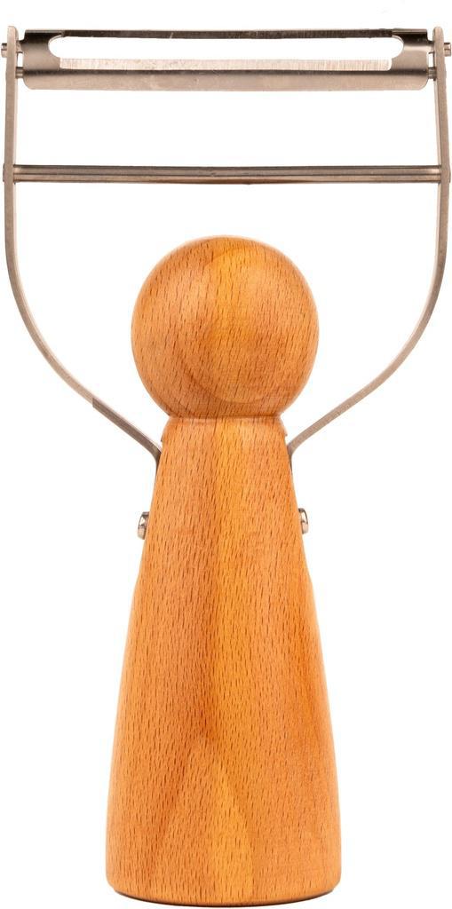 Wooden peeler with metal blade on a white background