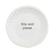 White decorative plate with 'Bits and pieces' text on a white background