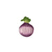 Purple onion-shaped dish with green top on a white background