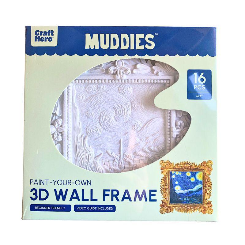 Packaging of Craft Hero Muddies paint-your-own 3D wall frame set on a white background