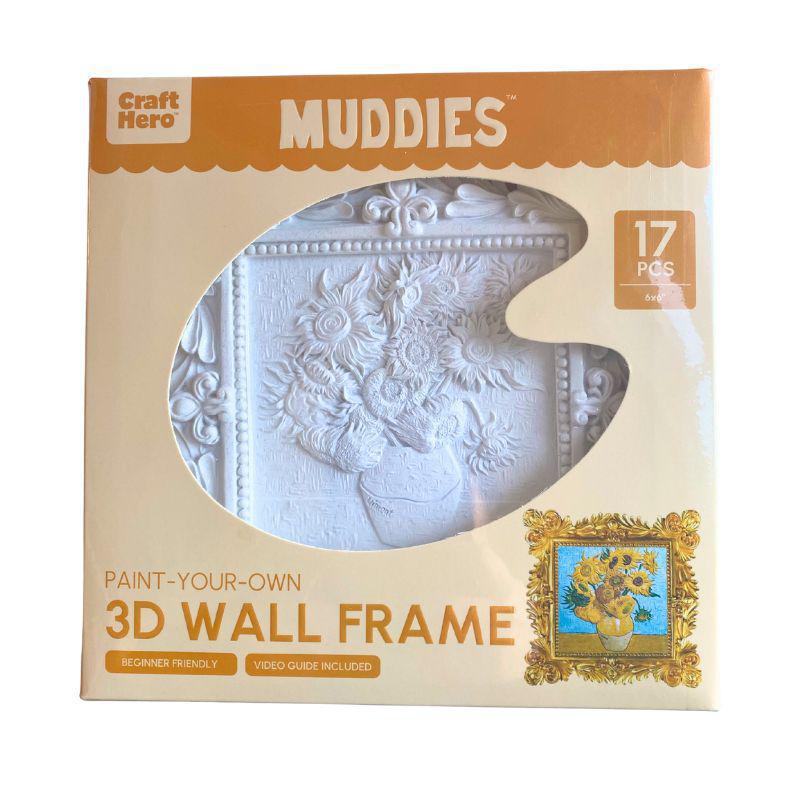 Packaging of Craft Hero Muddies paint-your-own 3D wall frame with decorative design.