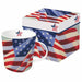 Mug and box with American flag design on a white background