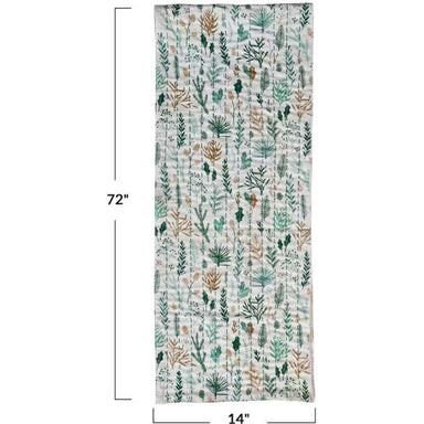 Yoga mat with leaf pattern and measurements on a white background
