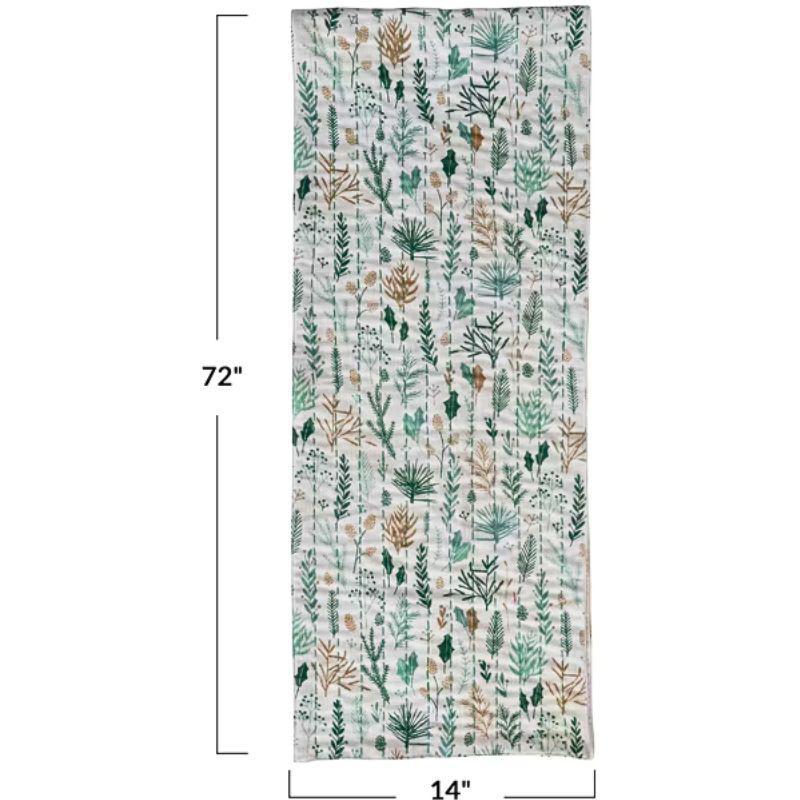 Yoga mat with leaf pattern and measurements on a white background