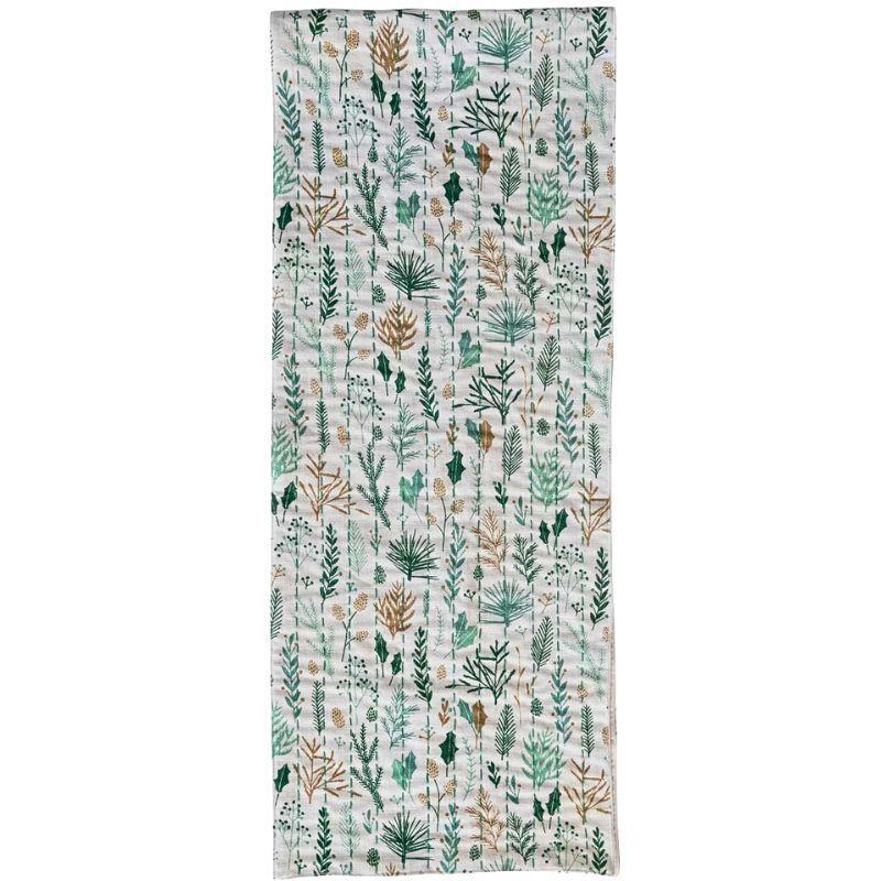 Multicolor Woven Slub Botanical Table Runner with Kantha Stitch