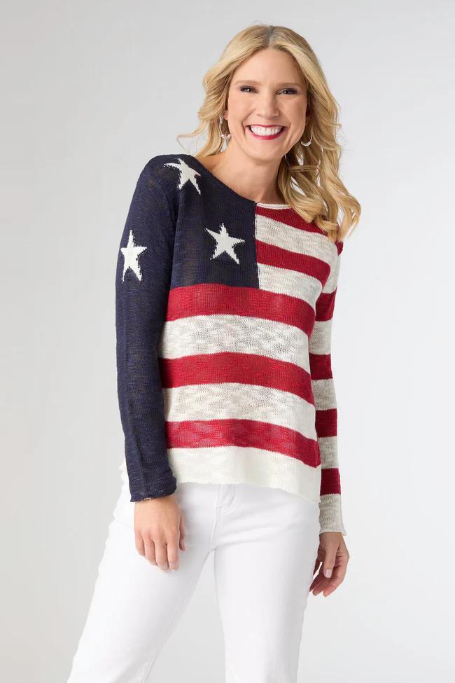 Muriel Burnout Flag Sweater – Patriotic Americana Knit