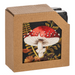 Cardboard box with a mushroom design on a white background