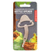 Mushroom keychain bottle opener on Kikkerland packaging with nature-themed design.