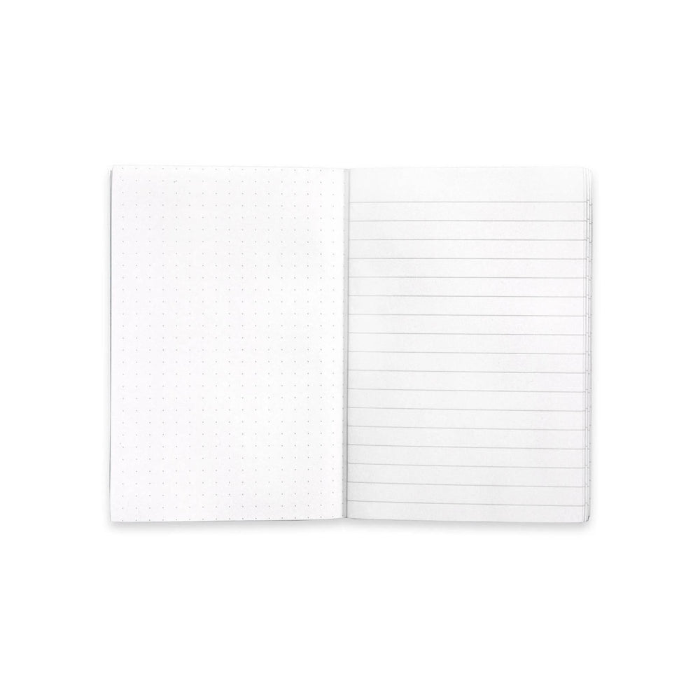 Two white notebooks with lined pages on a white background