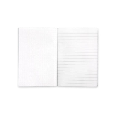 Two white notebooks with lined pages on a white background