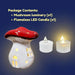 Mushroom-shaped luminary with two flameless LED candles on a dark blue background