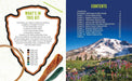Brochure with embroidery kit information and mountain and flower landscape