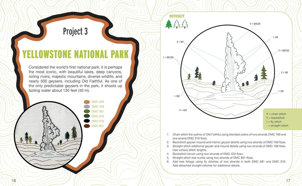 Page from a book about Yellowstone National Park with illustrations and text.