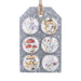 Set of six decorative buttons with nature-themed designs on a gray card.