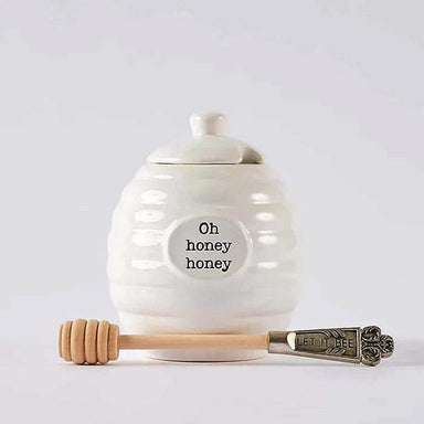 Oh Honey Honey" Ceramic Honey Pot with Wooden Dipper: Premium Elegance