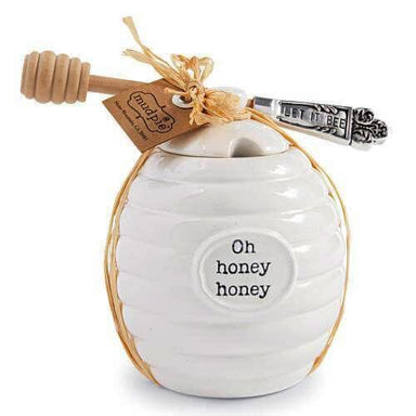 Oh Honey Honey" Ceramic Honey Pot with Wooden Dipper: Premium Elegance for Your Honey Delight!