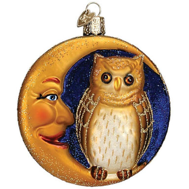 Old World Christmas Glass Blown Ornament - Owl in Moon, 3.75"